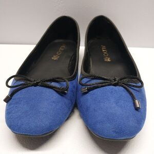 ALDO Blue Suede Ballet Flats Snake Embossed Heel Bow Leather Womens 7
